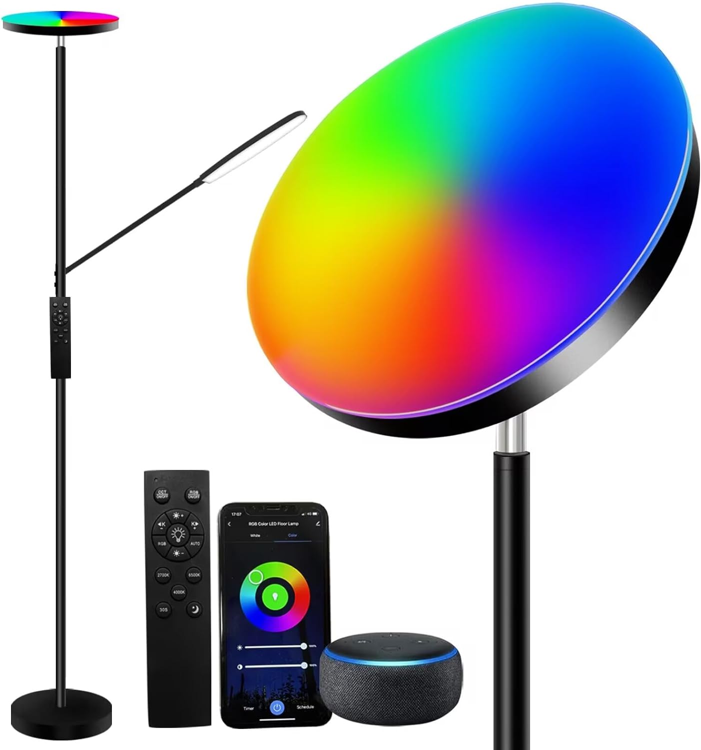 RGB LED Corner Floor Lamp, Tall Sky Torchiere Lamps, Mood Lighting with Smart APP & Remote, Color Changing Standing Floor Light, Bright Reading Lamp for Living Room Bedroom Office Gaming Party