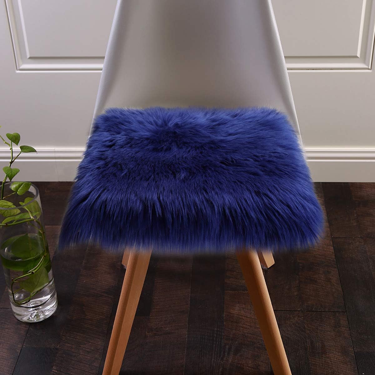 Softlife Blue Faux Fur Sheepskin Chair Cover Seat Cushion Pad Super Soft Area Rugs for Living Bedroom Sofa Dorm (1.6ft x 1.6ft, Royal Blue)