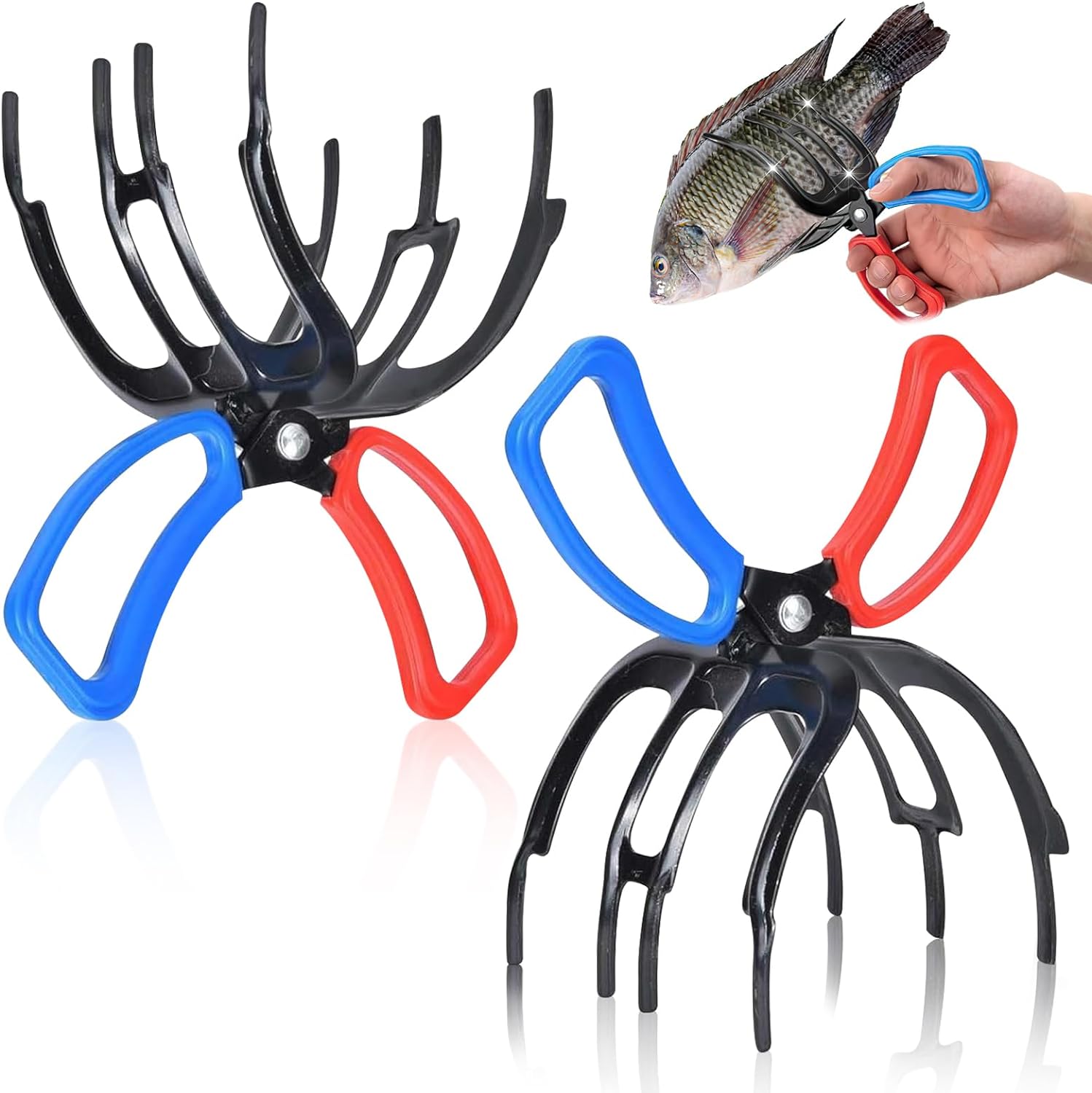 2PCS Upgrade 3 Claw Fish Gripper, Metal Fishing Pliers Gripper Fish Control Clamp,Multifunctional Three Teeth Fishing Pliers for Most Freshwater Fish Grip Tackle Holder