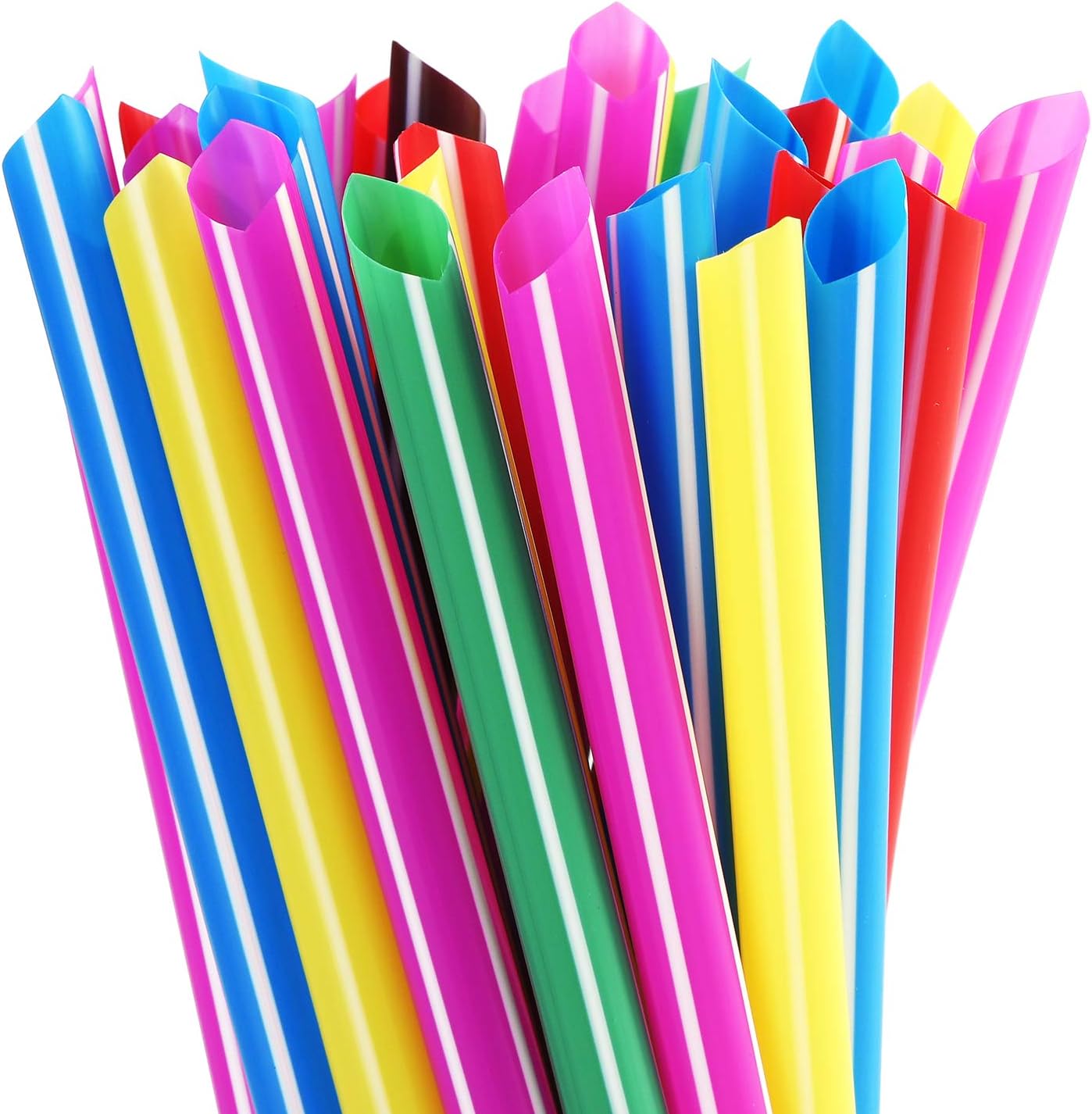 ALINK Extra Wide Rainbow Plastic Boba Tea Smoothie Straws, 1/2 Wide X 8 1/2 Long Large Fat Bubble Straws, Pack of 100