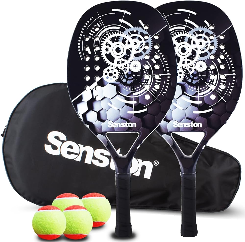 Senston Beach Tennis Racket with Ball Carbon Fiber Surface with EVA Memory Flex Foam Core 2 Players Beach Tennis Racquets with Carry Bag for Pop Tennis Beach Tennis.