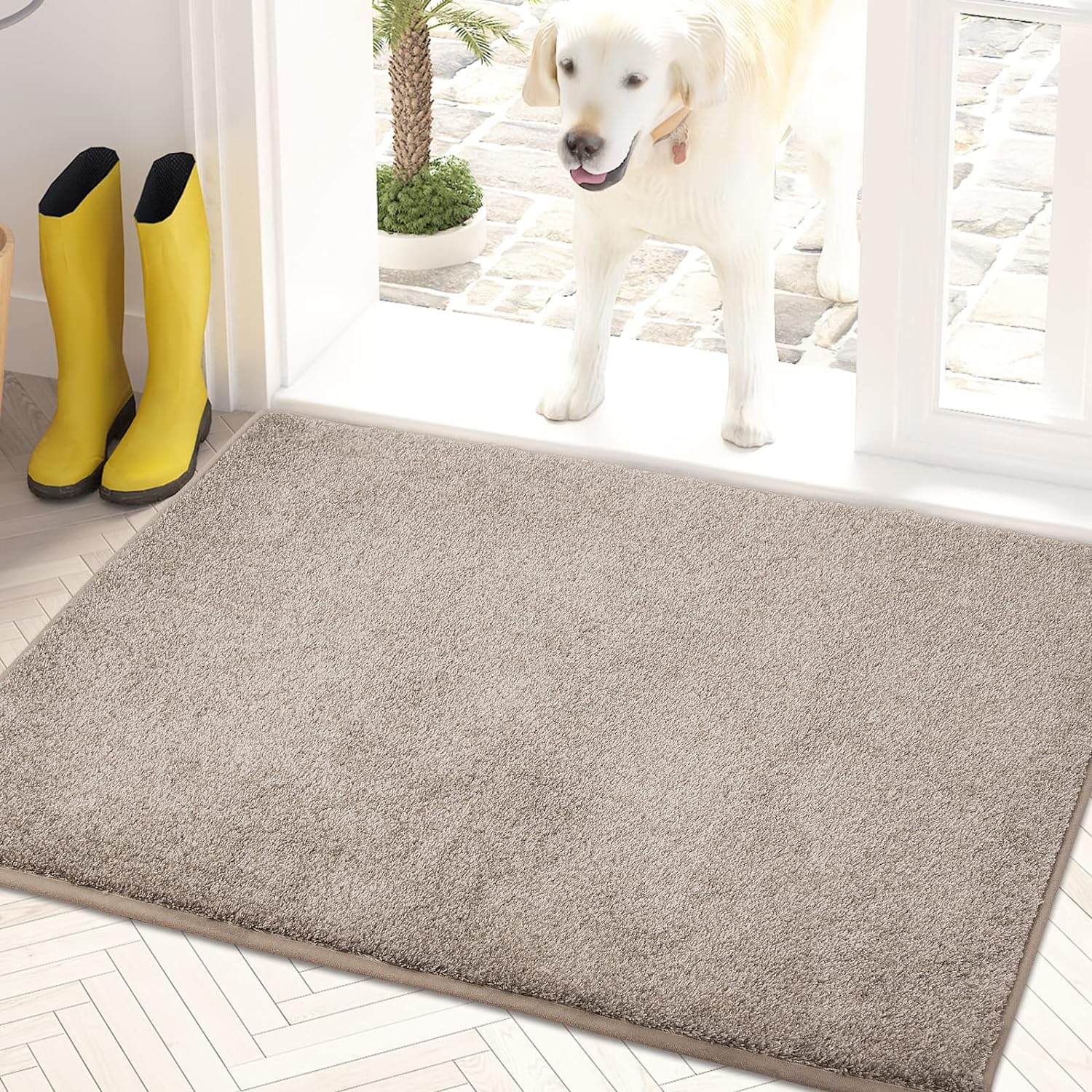 PURRUGS Dirt Trapper Door Mat 20 x 31.5, Non-Slip Machine Washable Entry Rug, Shoe Scraper, Dog Door Mat, Super Absorbent Welcome Mat for Front & Back Door, Muddy Shoes & Paws, Taupe