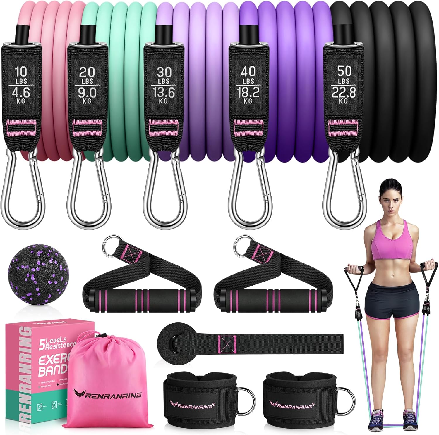 Resistance Bands for Working Out, 150LBS Exercise Bands, Workout Bands, Resistance Bands Set with Handles for Men Women, Legs Ankle Straps for Muscle Training