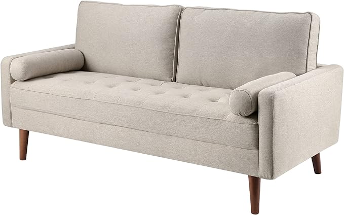 68 inch Sofa Couch, Mid Century Modern Sofa, Button Tufted Seat Cushion, Track Armrest, Fabric 2 Seater Loveseat, Comfy Couch for Living Room, Dorm, Office, Apartment, Ashbeige