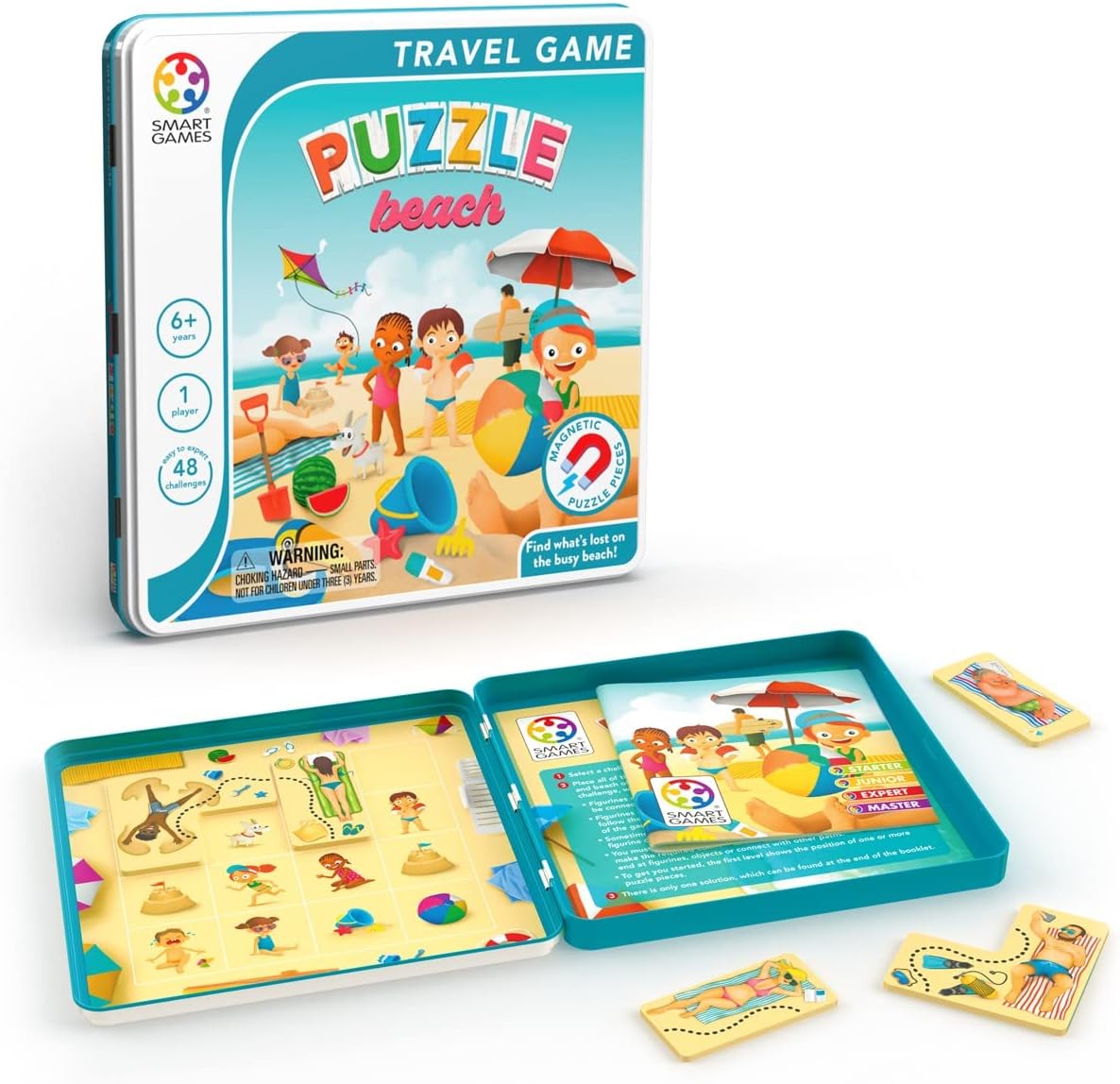 SmartGames Puzzle Beach Magnetic Travel Game with 48 Challenges for Ages 6 