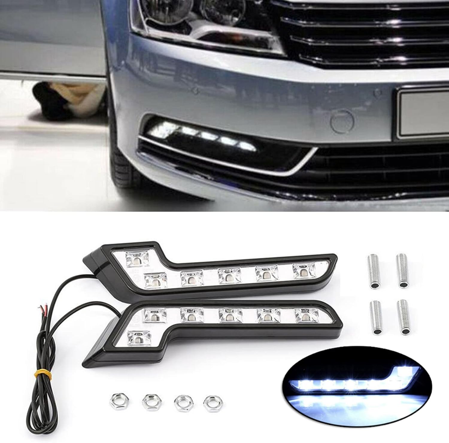 LED Daytime Running Light Kits 2PCS 12V L Shaped Driving Lamp Daytime Running Fog Light Durable Waterproof Car LED Lamp