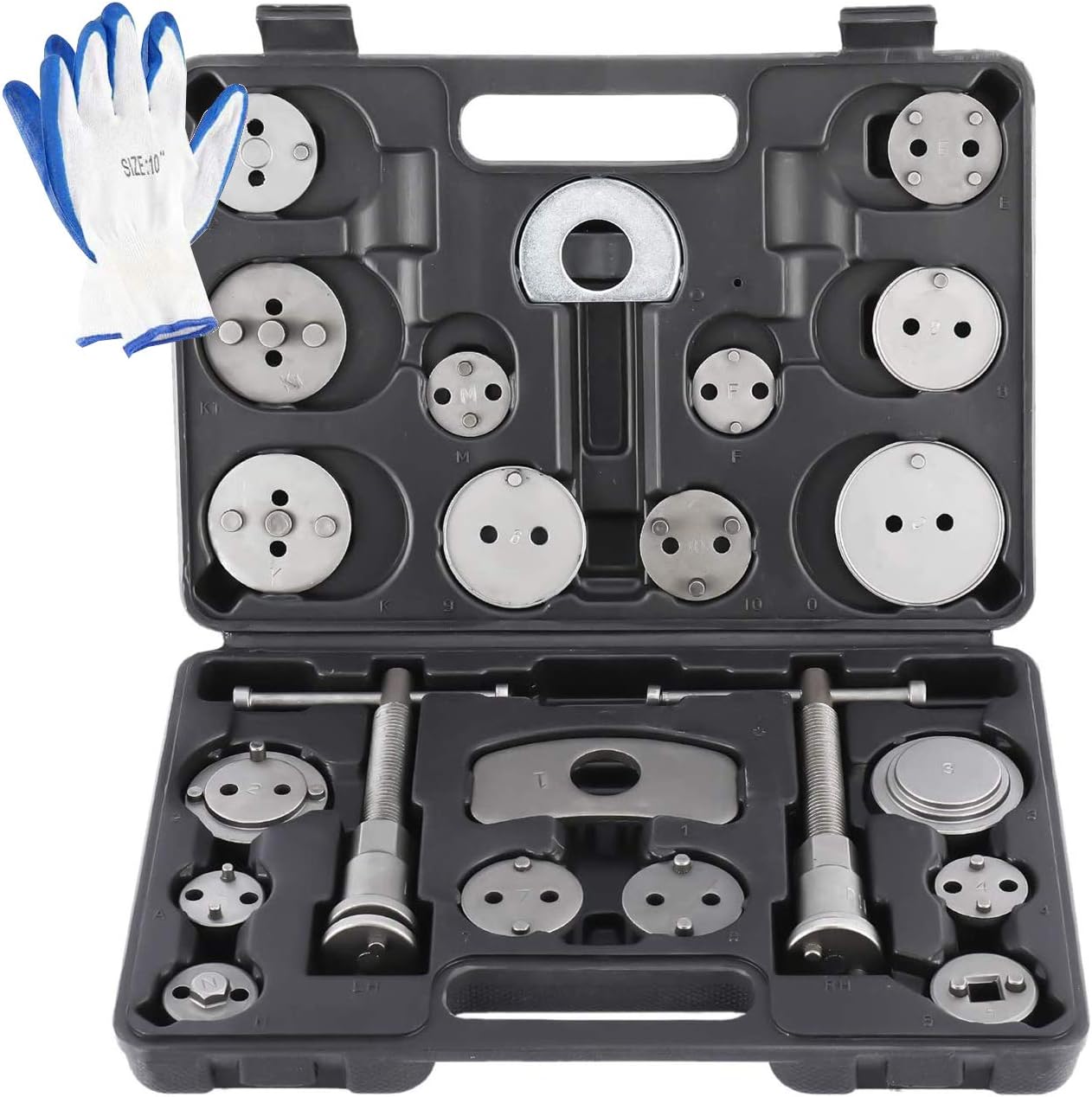 8MILELAKE 24pcs Disc Brake Caliper Compression Wind Back Tool Kit, Heavy Duty Brake Piston Caliper Compression Tool Set for Brake Pad Replacement