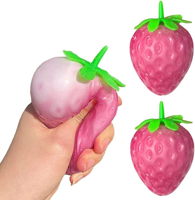 2pcs Color Changing Strawberry Toy for Kids Stress Relief and Squeeze Stress Toy Balls Anxiety Relief Mini Gadgets Relaxation Finger