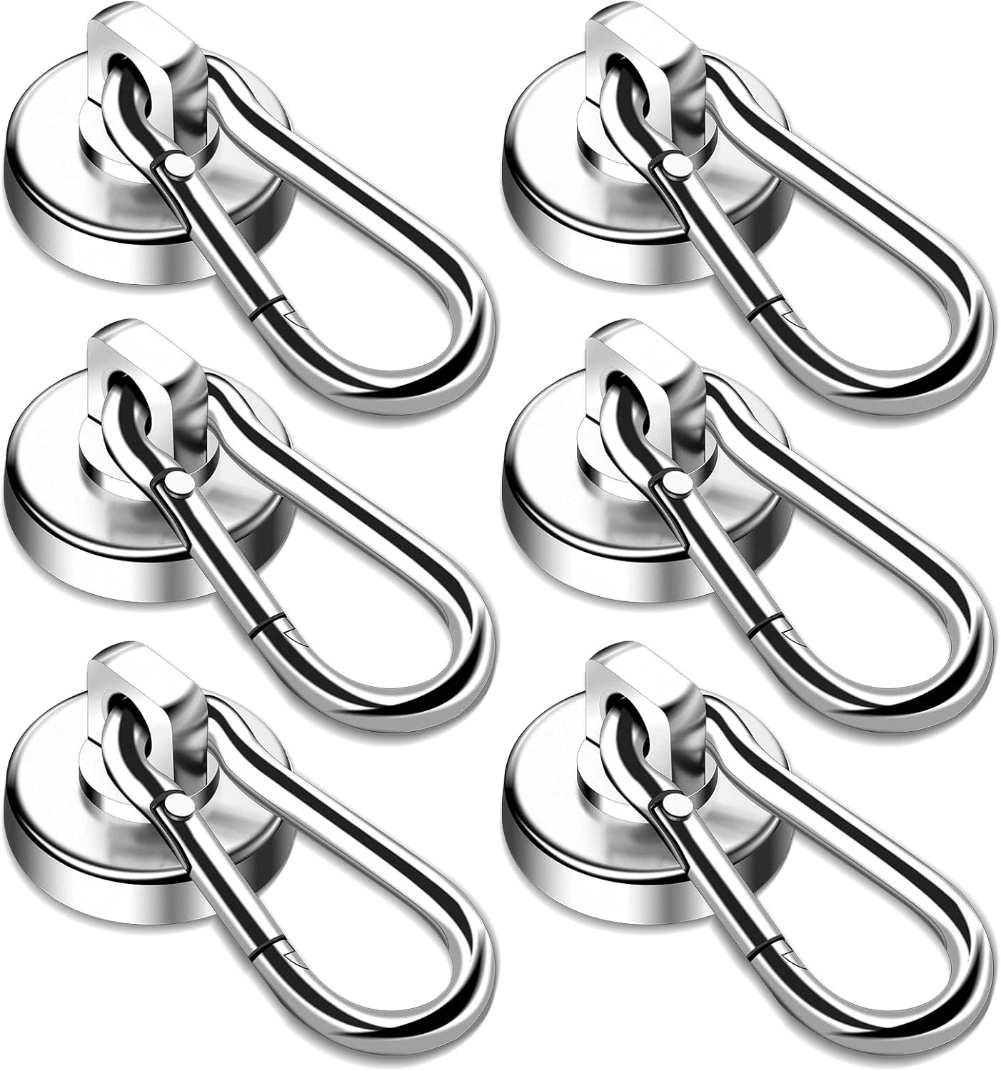 DIYMAG Magnetic Hooks,Heavy Duty Neodymium Magnetic Hooks with Swivel Carabiner Hook ,Great for Your Refrigerator and Other Magnetic Surfaces,Pack of 6