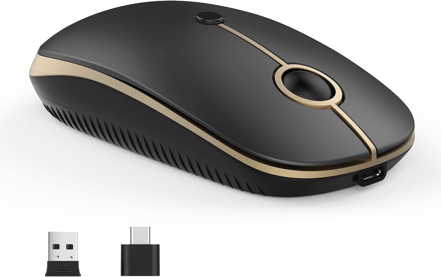 VssoPlor Type C Wireless Mouse USB C Rechargeable Portable Quiet MacBook Mouse iPad Mouse USB and Type C Receiver Dual Mode Laptop Mouse for PC, Laptop, MacBook, Tablet-Black Gold