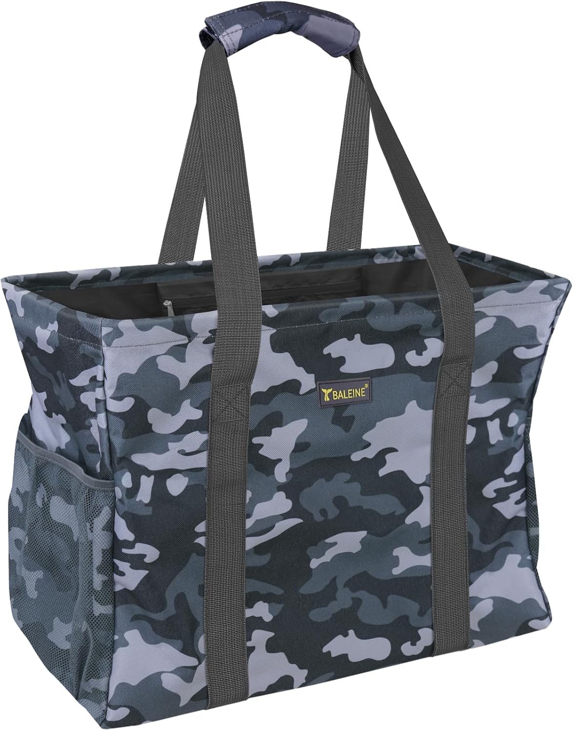 BALEINE Extra Large Utility Tote Bag with Wire Frame for Storage (Grey Camouflage, 16.5''x14''x10'')