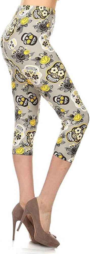 Leggings Depot Women's High Waisted Buttery Soft Skull & Halloween Print Leggings (Available in Plus Size)