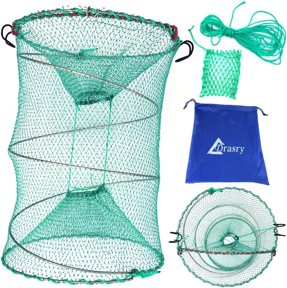 Drasry Fishing Bait Trap for Crawfish Shrimp Net Portable Accessories 15.7in x 11.8in (30cm x 40cm) 0.28 Inch Mesh Collapsible Fish Trap