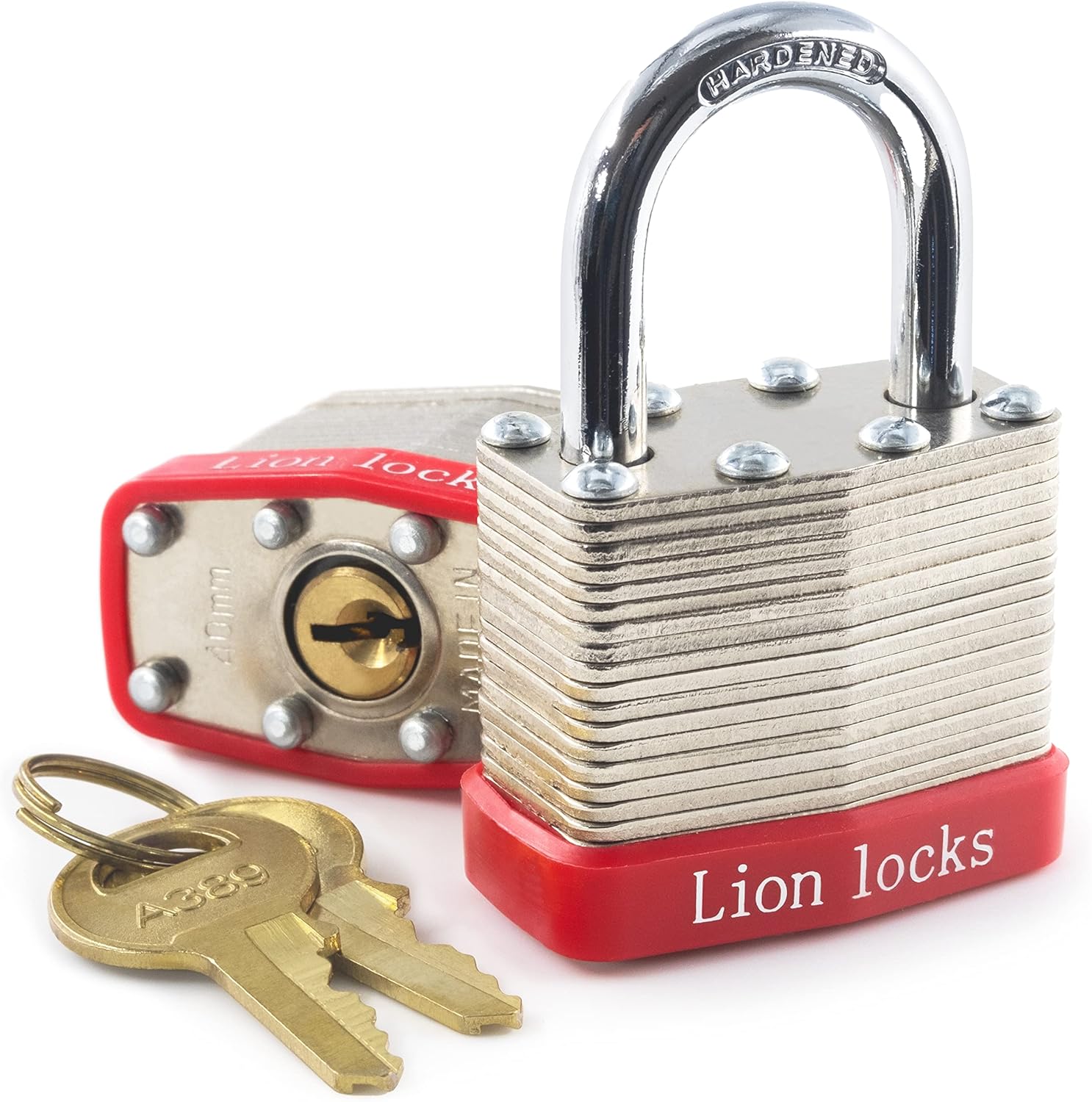 Padlock with Key - Padlock with Same Key, 1.25 Shackle, 2 Keys, Hardened Steel Case, Brass Cylinder Padlocks for Outdoor Use, Hasp Latch, Sheds, Fences, Lockers, Gym