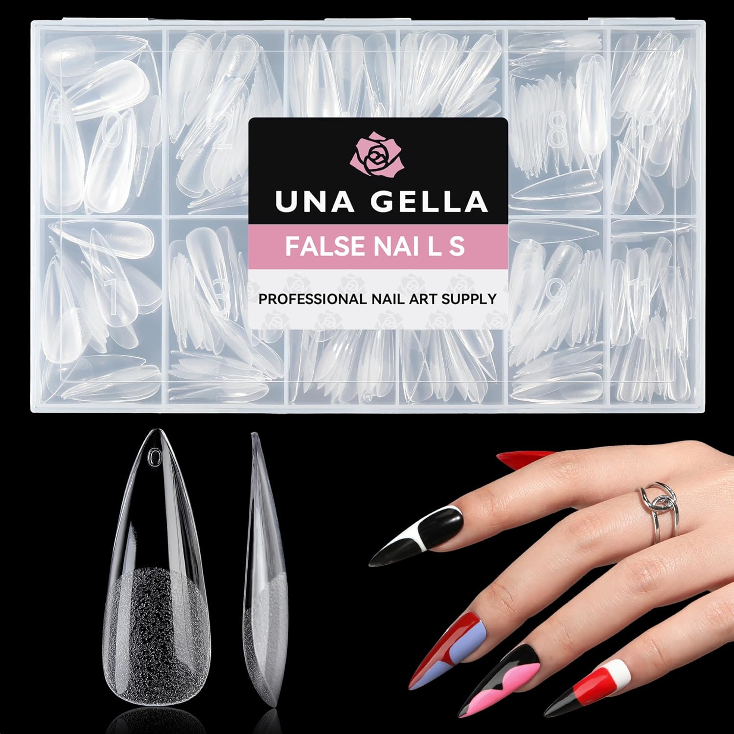 UNA GELLA Long Stiletto Gel x Nail Tips Full Cover 312pcs Half Matte Stiletto Gel x Tips Press On Nails for Faster Gel x Nail Extension, Clear False Fake Acrylic Nails 12 Sizes for Her