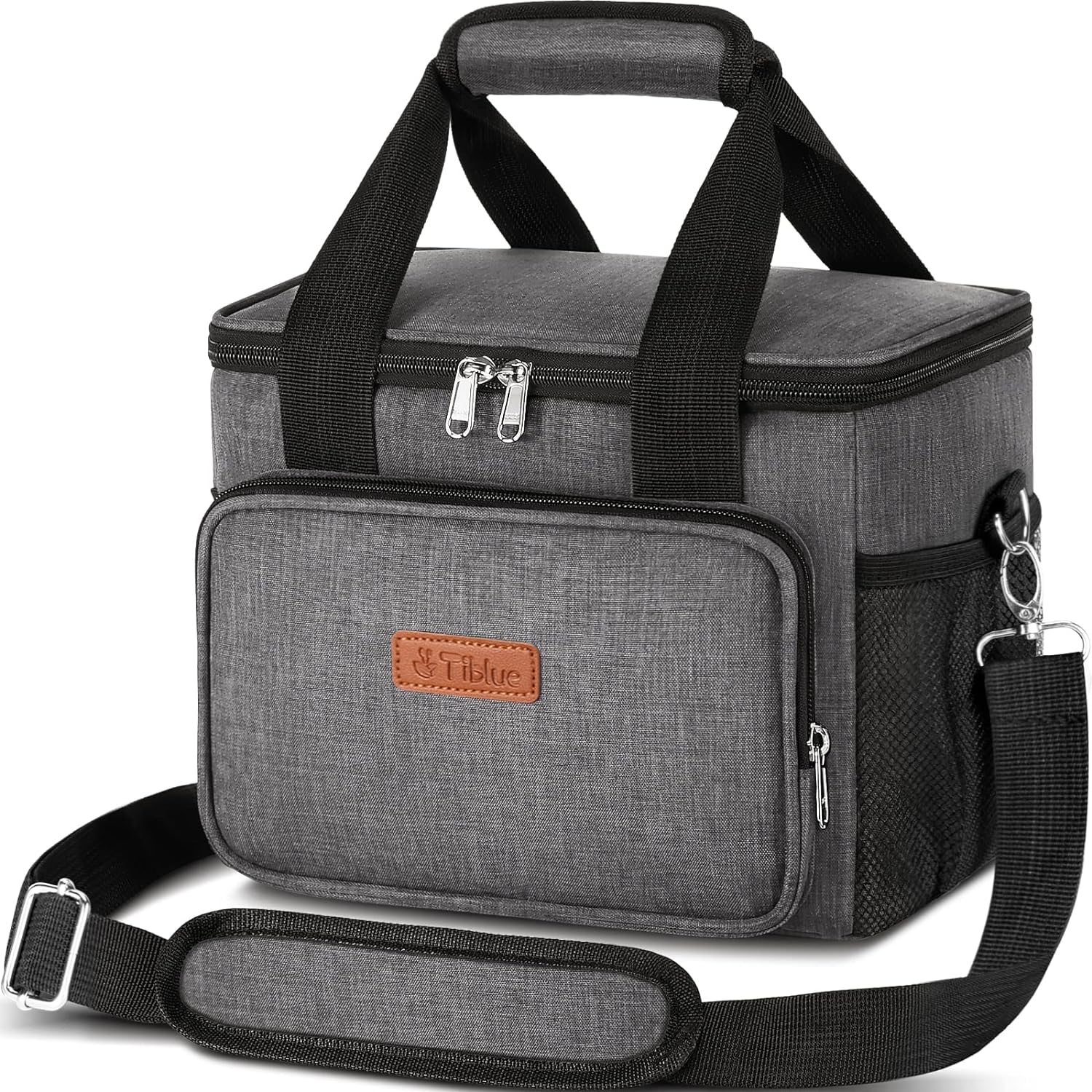 Tiblue Insulated Reusable Lunch Box for Office Work School Picnic Beach, Leakproof Freezable Cooler Bag with Adjustable Shoulder Strap (Medium, Dark Grey)