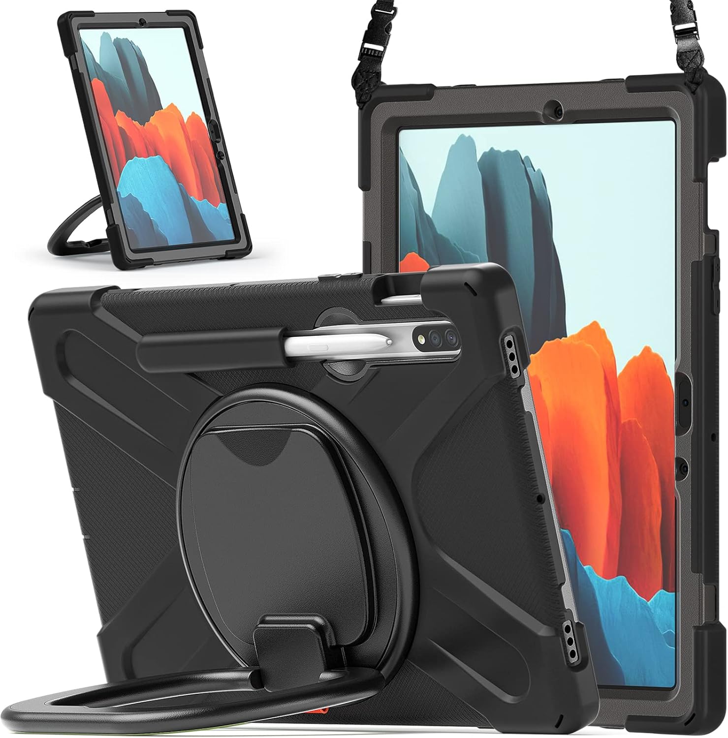 ORIbox Commute Case for Samsung Galaxy Tab S8/ Tab S7 11, Heavy Duty Rugged Protective, 3 in 1 Shockproof Bumper with 360 Ring Holder Kickstand