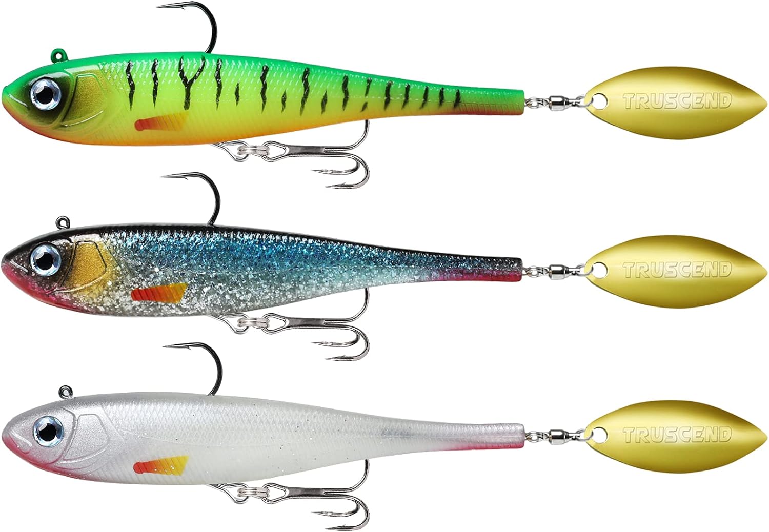 TRUSCEND Pre-Rigged Soft Fishing Lures, Well-Made Easy Catching Lures for Family Fishing, Great Action Swimbait with Spinner, All-Conditions Fishing Gear for Bass Trout Walleye, Crappie Fishing Jigs