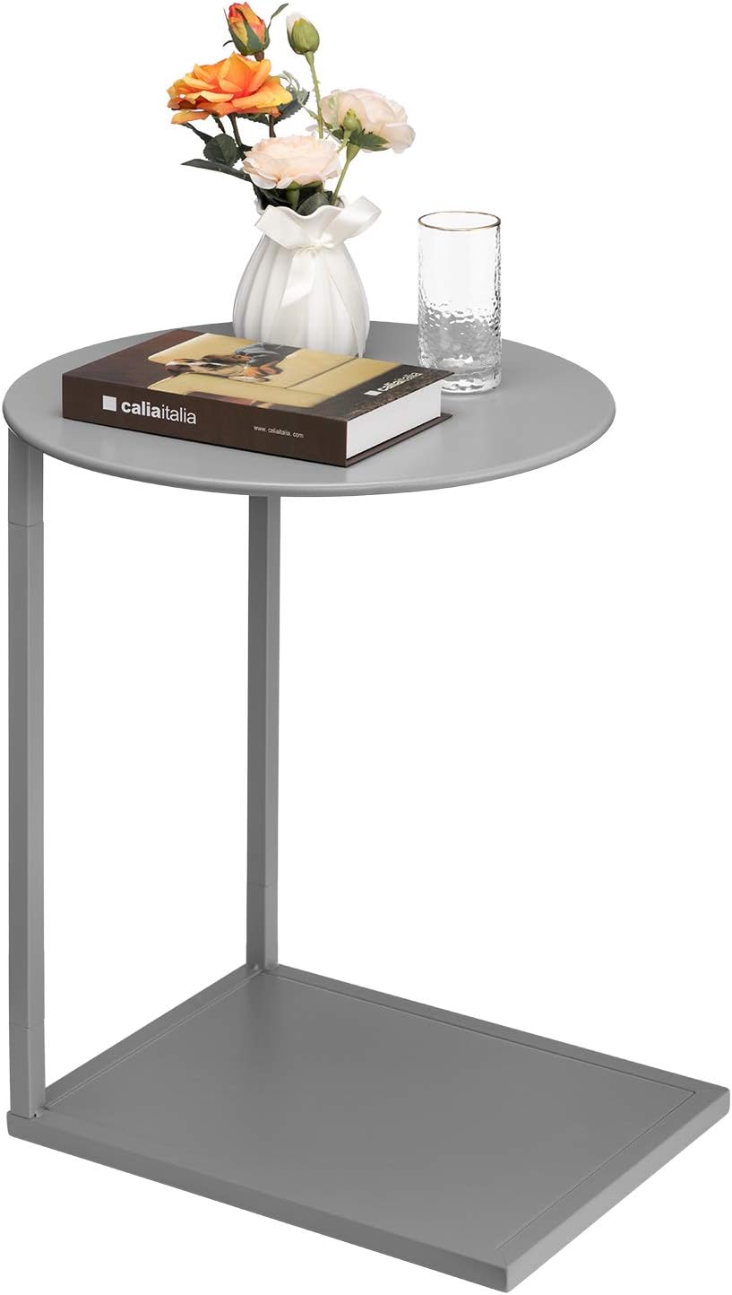 HollyHOME Round&Rectangle Metal End Side Table, Accent Anti-Rust Waterproof Simplistic Sofa Table, Modern Outdoor&Indoor Characteristic Coffee Table, (D)18.03x(H)23.03x(L)17.24x(W)13.27, Grey