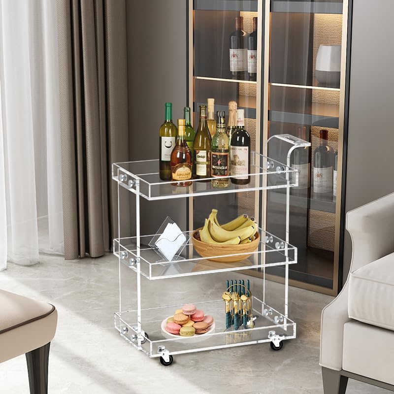 ONELUX 2319 Clear Acrylic Storage Rolling Cart,Mobile Bar Cart