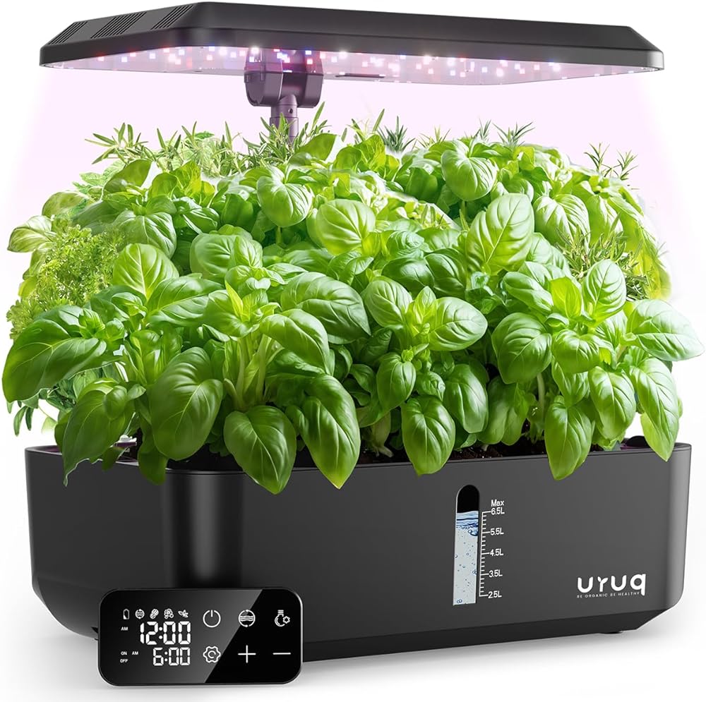 Hydroponics Growing System Indoor Garden: URUQ 12 Pods Indoor Gardening System with Remote Control LED Grow Light Height Adjustable Quiet Plants Germination Kit - Gardening Gifts for Women Black