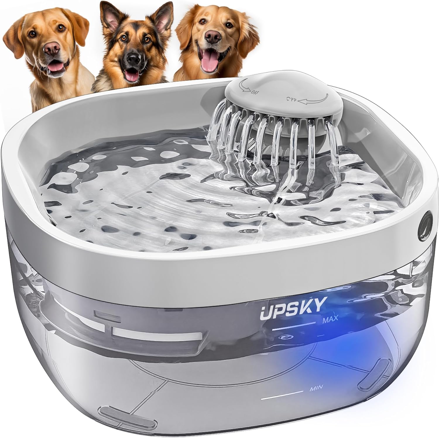 UPSKY Dog Water Fountain, 1.8Gal/7L Large Automatic Dog Water Bowl Dispenser, Ultra Quiet Cat Water Fountain, Pet Drinking Fountain with 2 Replacement Filter & Cleaning Tool for Dogs Cats, Multi-Pet