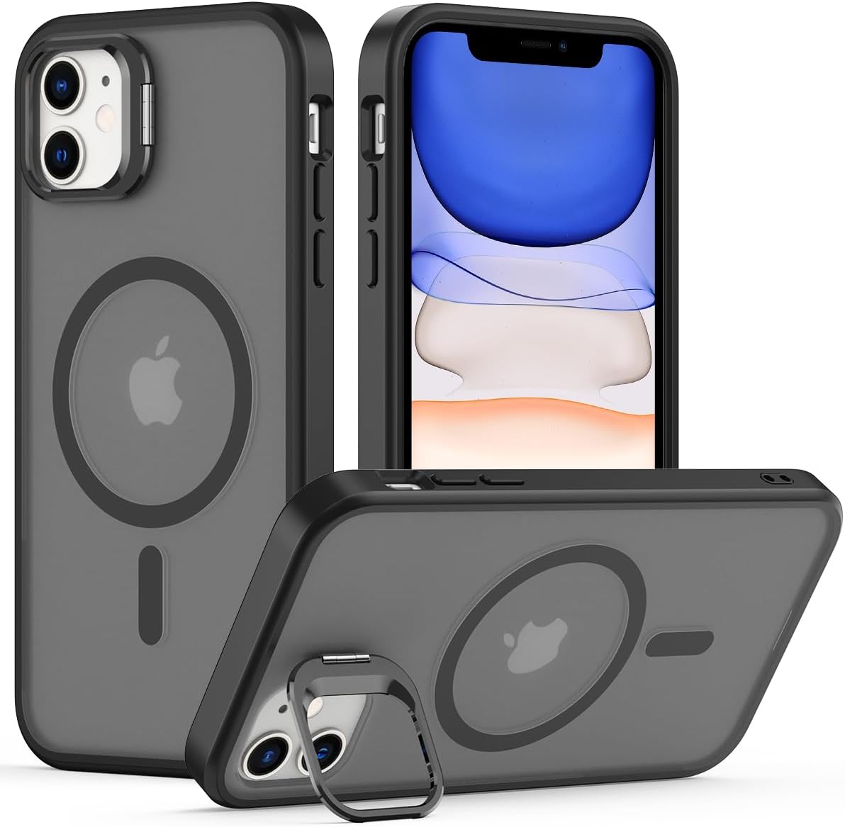 LakiBeibi Compatible with iPhone 11 Case with Camera Stand,Compatible with Magsafe,Military Grade Shockproof Protection Translucent Matte Phone Case for iPhone 11(Black)