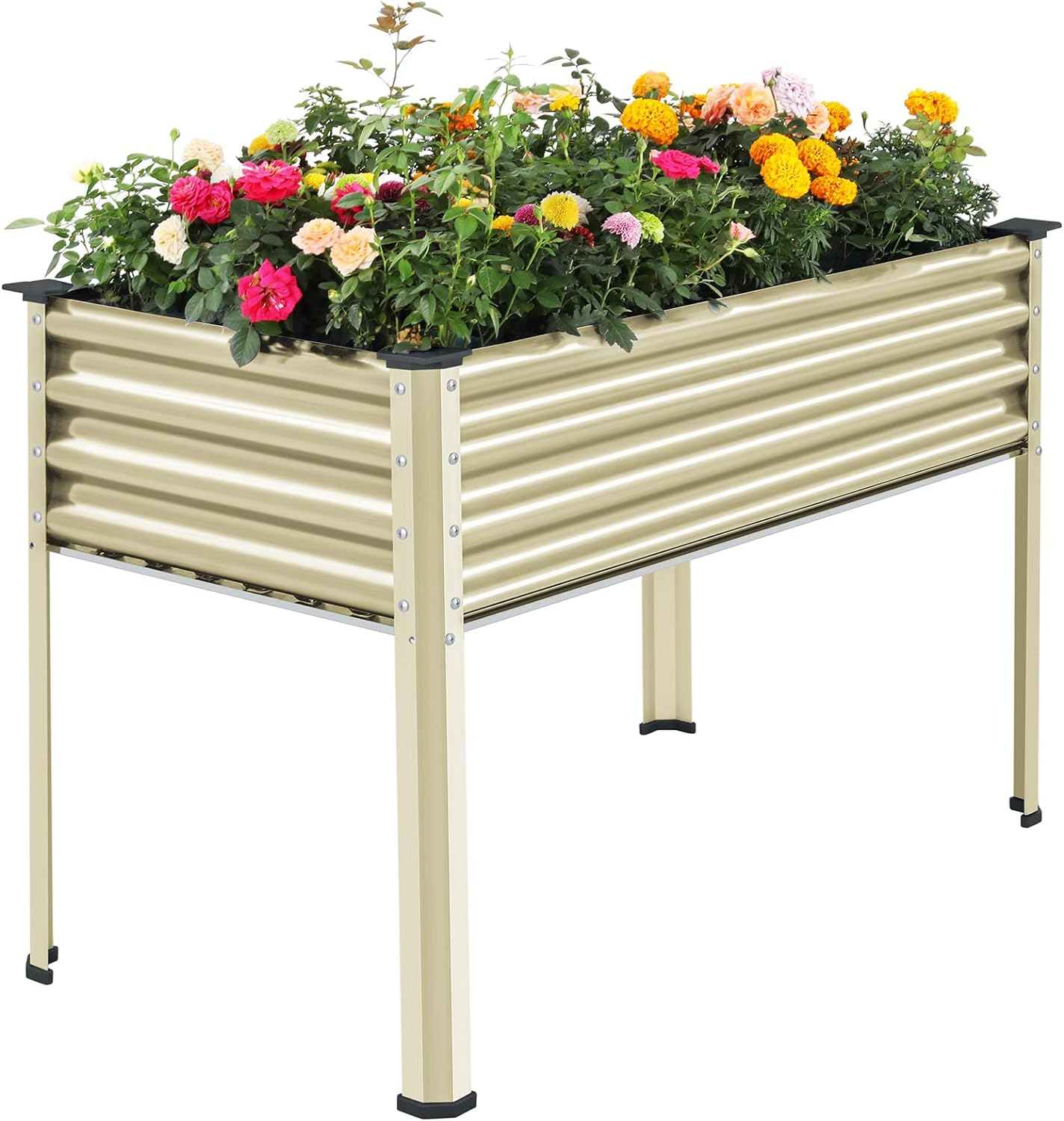 Land Guard Galvanized Raised Garden Bed with Legs, Galvanized Planter Raised Garden Boxes Outdoor, Oval Large Metal Raised Garden Beds for Vegetables(Beige)������