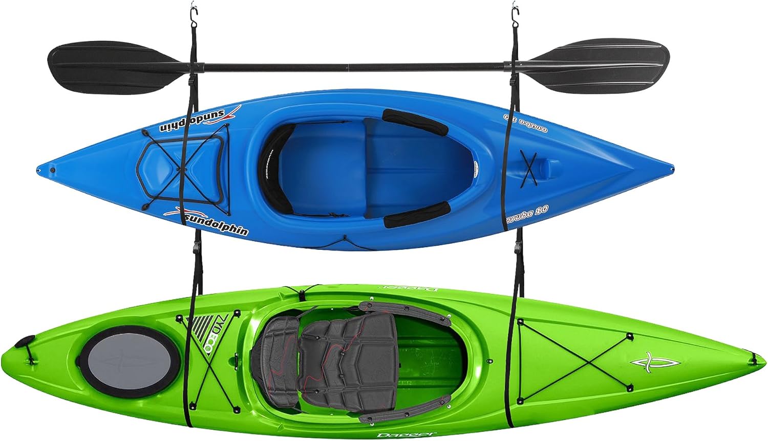 Kayak Rack - Hanging Storage from Wall or Ceiling for Surfboards, Paddleboards, SUP, or Canoe - Adjustable Kayak Straps by RAD Sportz