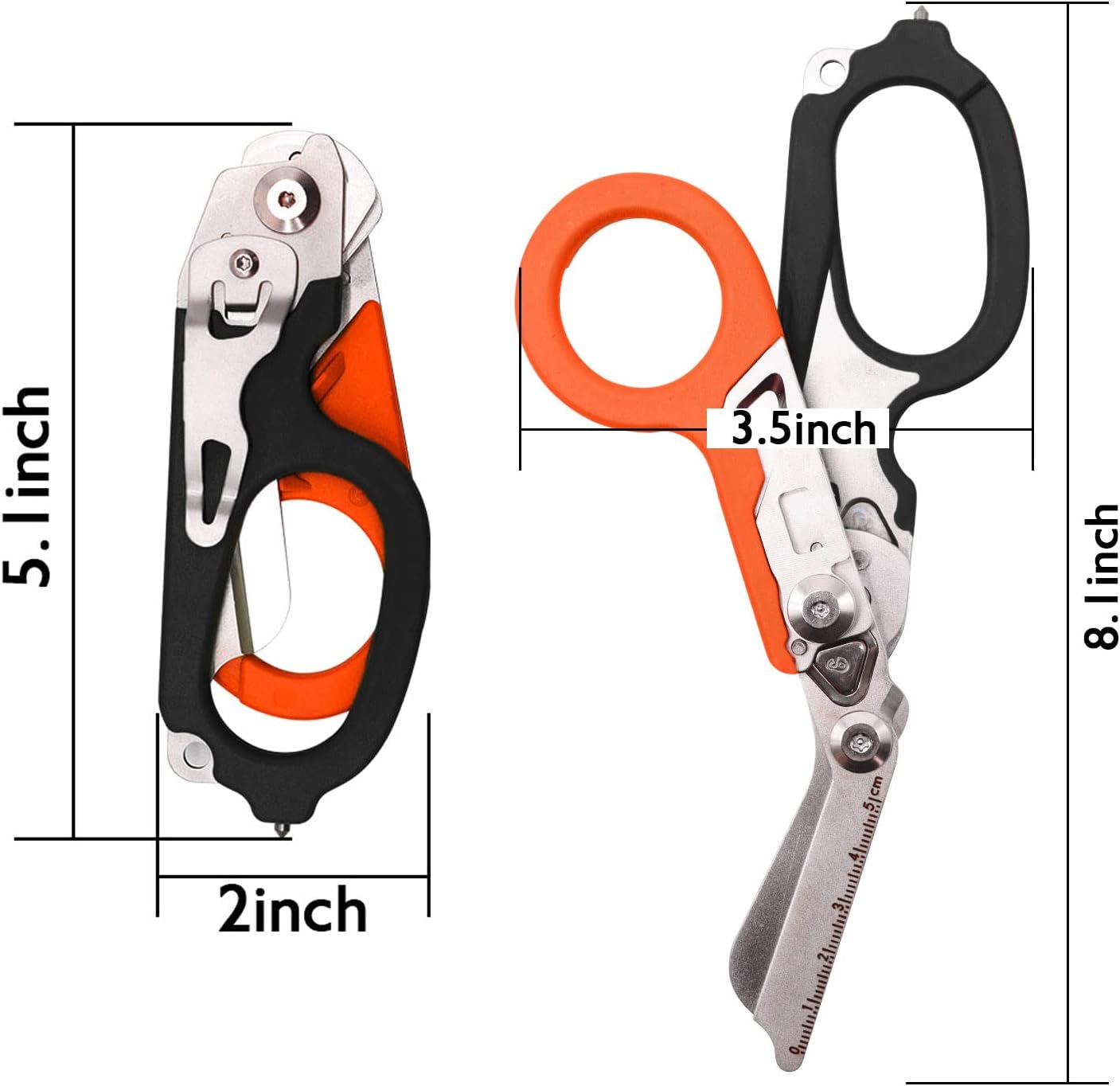 Emergency Response Shears, Stainless Steel Foldable Scissors Pliers, Outdoor Camping Rescue Scissors Tools Orange,black