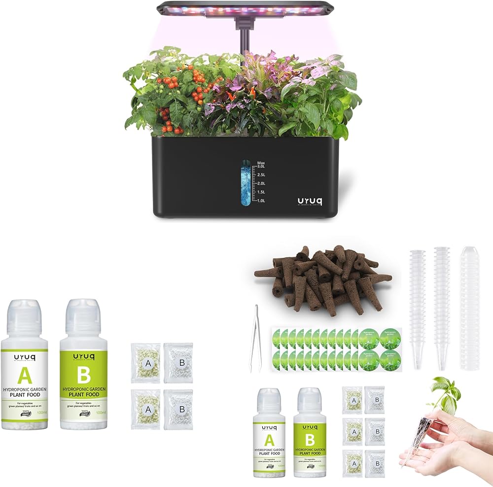 8 Pods Hydroponics Growing System Indoor Garden Black & 188Pcs Hydroponic Pods Supplies & 600ml Plant Food Nutrients