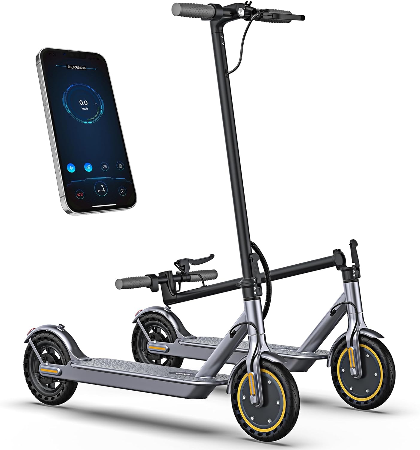 Electric Scooter, 19Mph Top Speed, Up to 19/23 Miles Range, 8.5 Solid Tires, Folding Commuting Scooter, Dual Braking, Dual Suspension