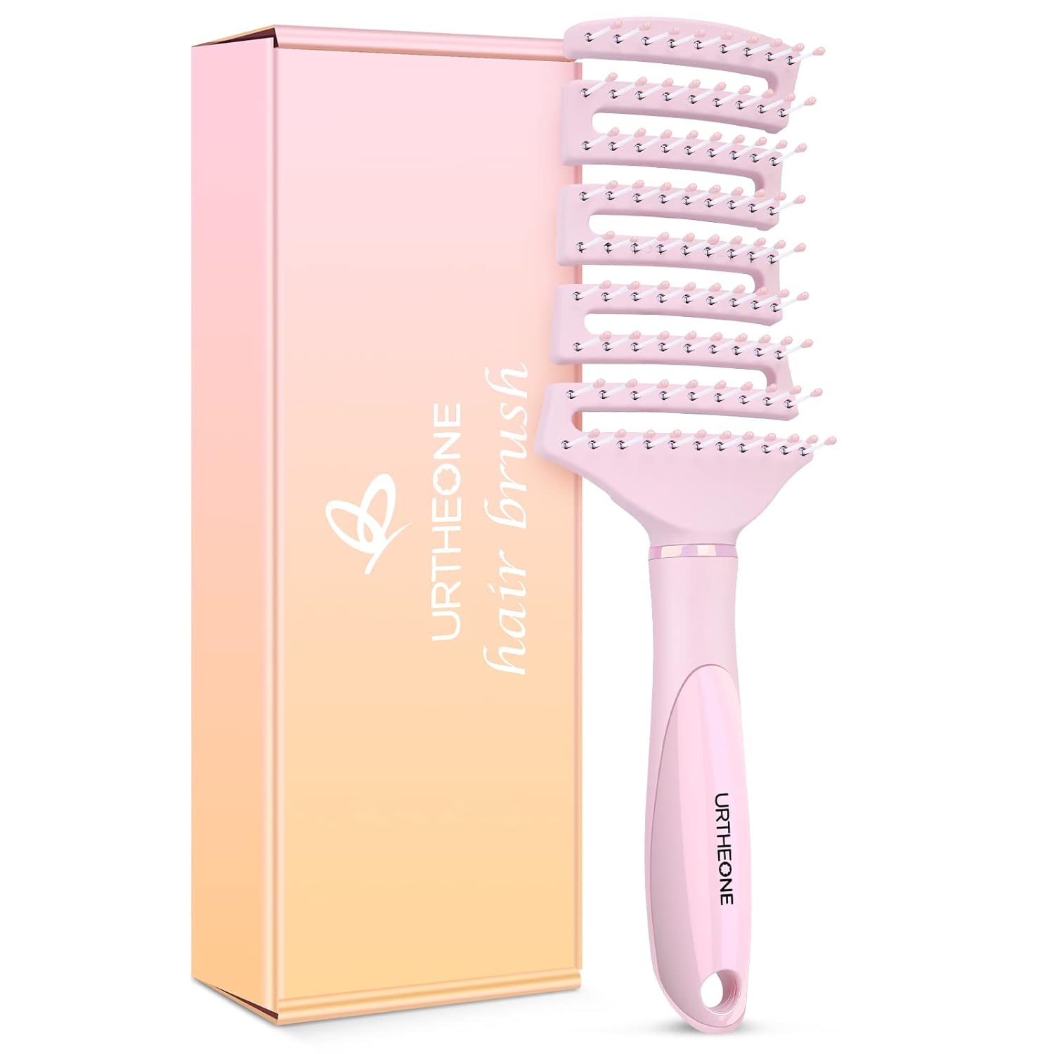 Hair Brush,Curved Vented Detangling Hair Brushes for Women Men Wet or Dry Hair,Faster Blow Drying Styling Professional Paddle Vent detangler brush for Curly Thick Wavy Thin Fine Long Short Hair (Pink)