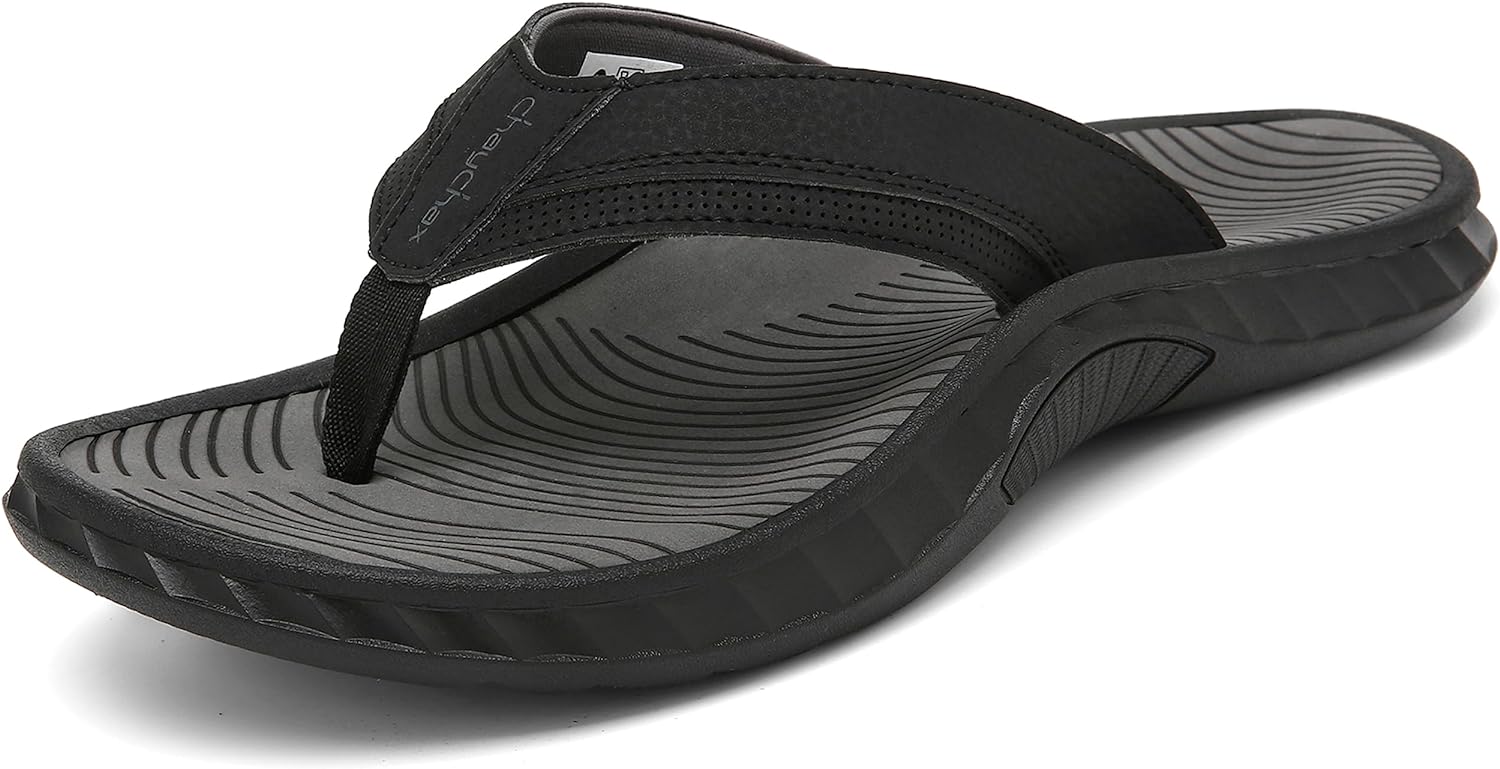 ChayChax Men' Flip Flops Arch Support Beach Sandals Outdoor Sport Thong Sandal with Soft Footbed