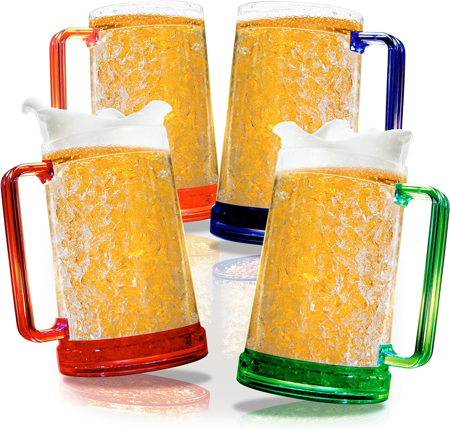 Beer Mugs with Gel Freezer 16 oz, Double Walled Beer Mugs with Handles, Color Handles Set Of 4