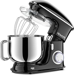 HOWORK 8.5QT Stand Mixer, 660W 6 P Speed Tilt-Head, Electric Kitchen Mixer With Dishwasher-Safe Dough Hook, Beater, Wire Whip & Pouring Shield (8.5 QT, Black)