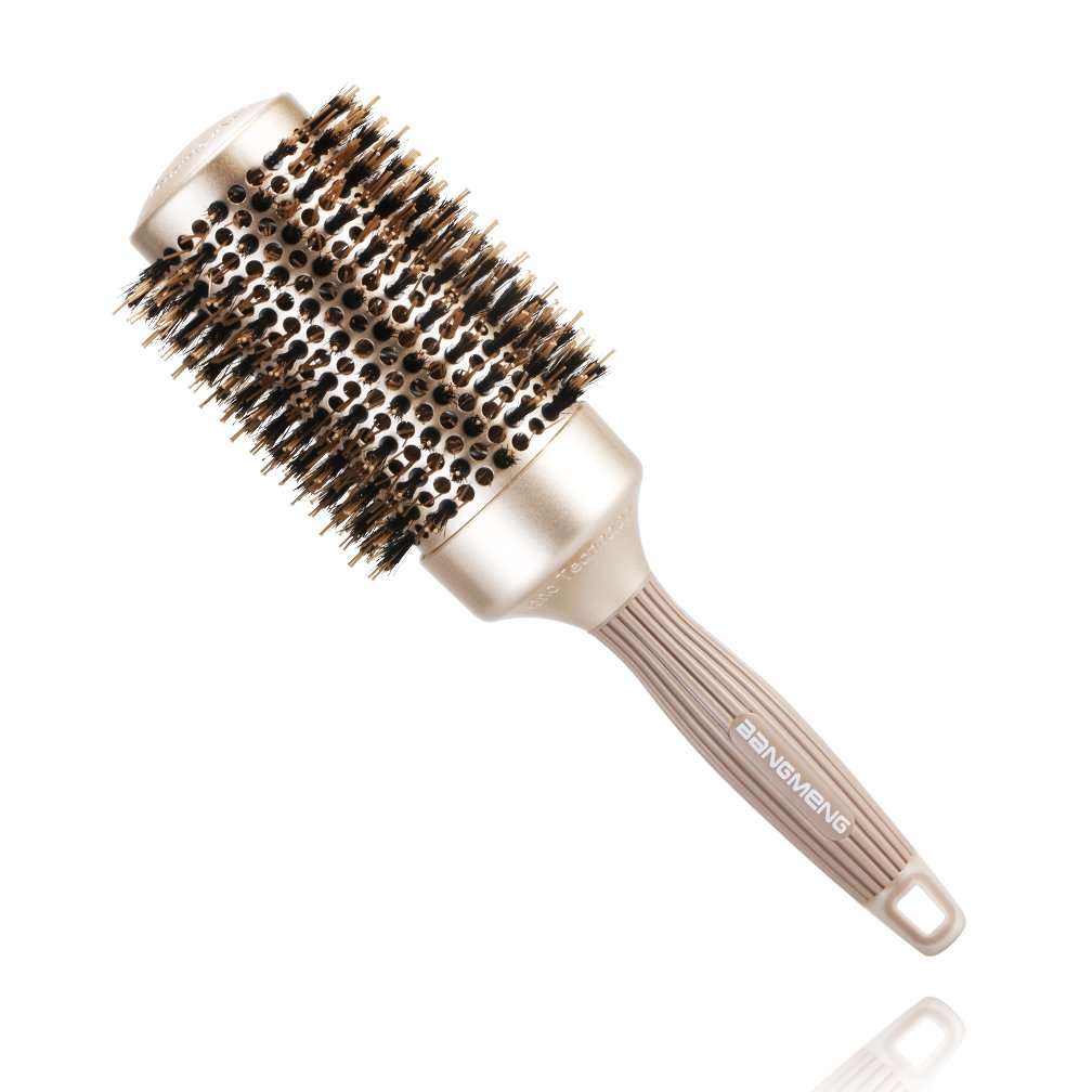 Round Barrel Anti-Static Hair Brush with Boar Bristles, Nano Thermal Ceramic Ionic Tech | For Extra Shine | Protect Hair, Enhance Texture, For Straightening & Drying (2inch)