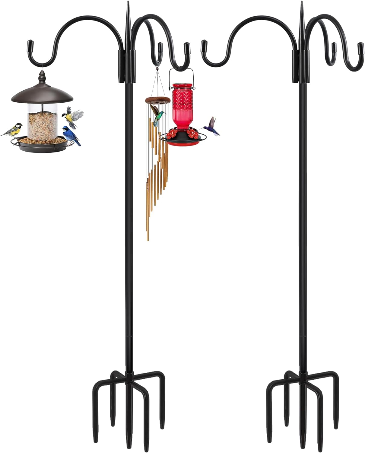 FEED GARDEN [Upgrade Version 91 Inch Three Shepherd Hooks for Outdoor,Bird Feeder Pole with 5 Prong Base, Adjustable Shepard Hooks for Hanging Plant, Solar Lanterns, Wind Chimes, 2 Pack