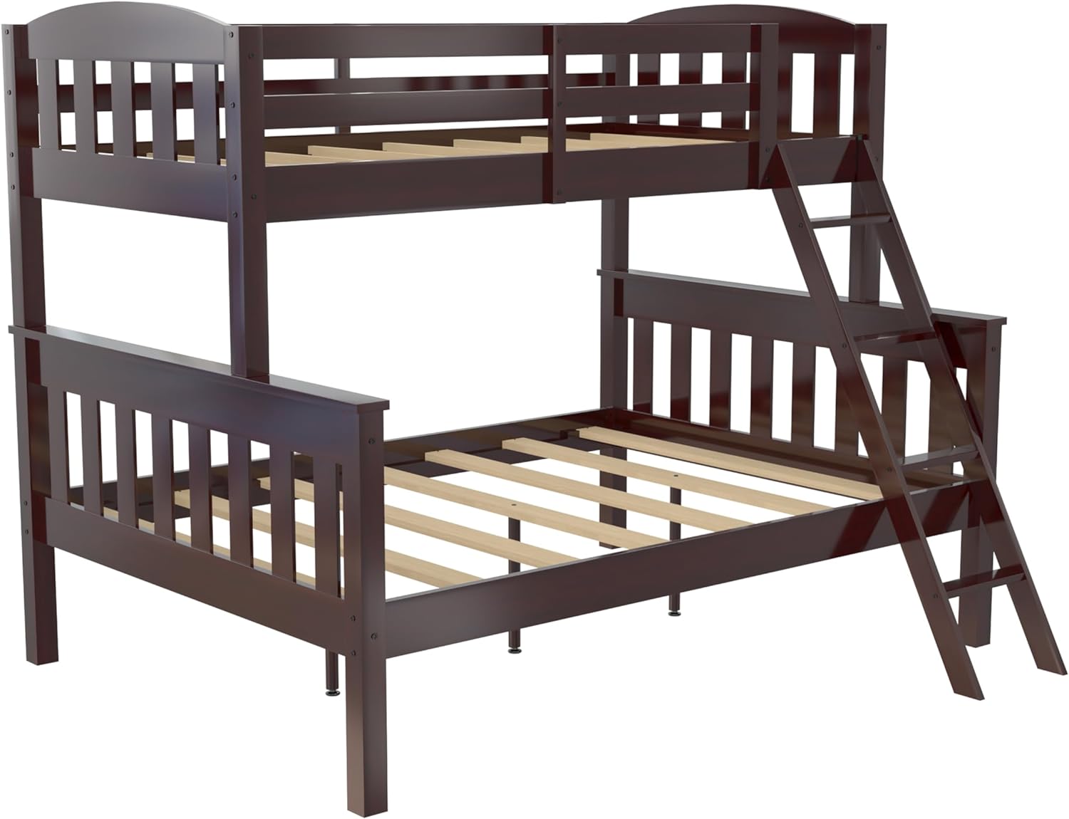 DHP Airlie Convertible Wood Bunk Bed, Stackable and Detachable Bed Frames for Kids and Teens, with Angled Ladder, High Guardrail, Wood Slats, No Boxspring Required, Twin-Over-Full, Espresso