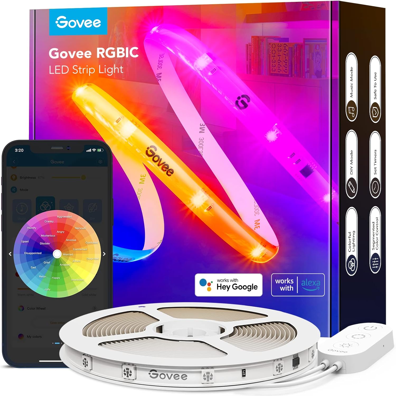 Govee RGBIC Pro LED Strip Lights, 32.8ft Color Changing Smart LED Strips, Works with Alexa and Google, Segmented DIY, Music Sync, WiFi and App Control, LED Lights for Bedroom, Living Room