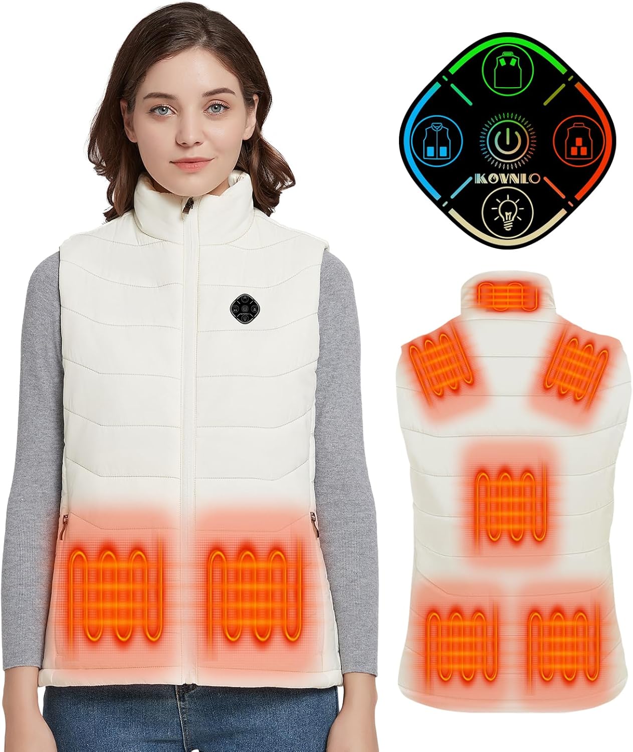 KOVNLO Womens Heated Vest, 4 in 1 Smart Controller, Lights-out Design, Lightweight Heating Vest (Battery Pack Not Included)