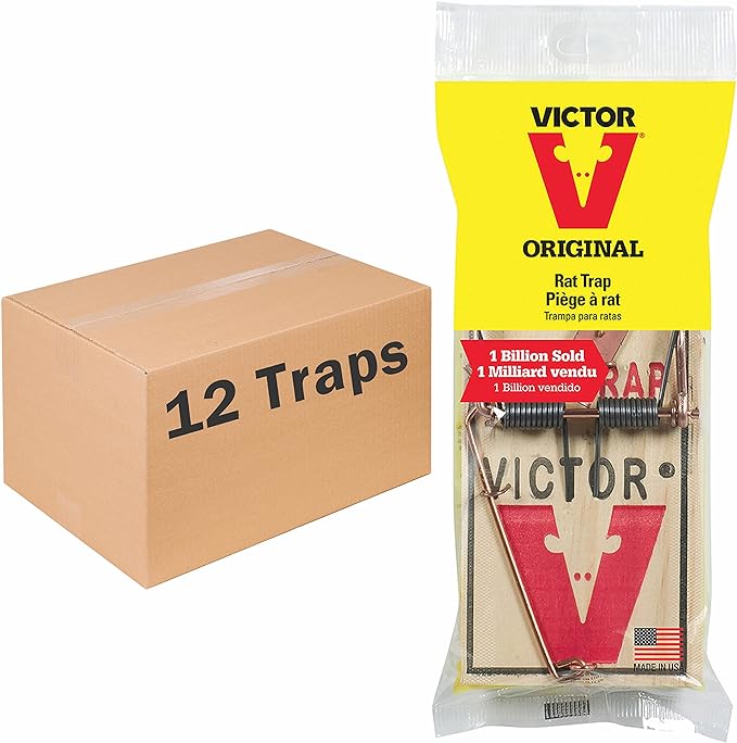 Victor M201 Metal Pedal Sustainably Sourced FSC Wood Snap Rat Trap - 12 Wooden Rat Traps