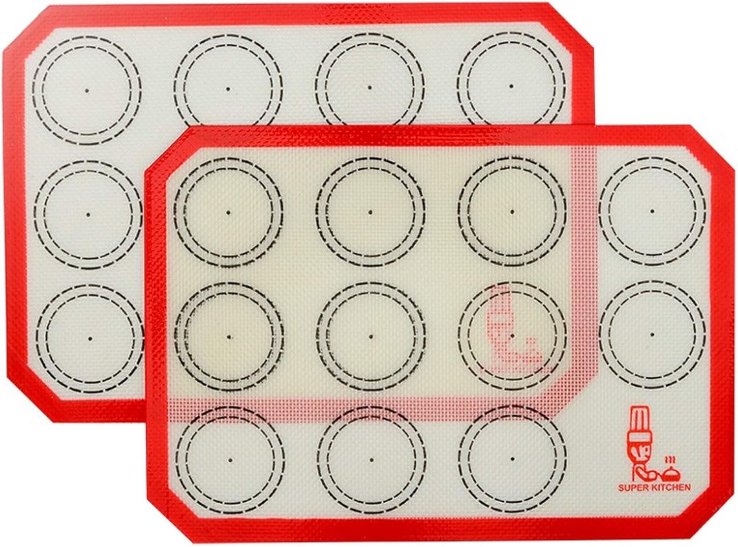 Non Stick Silicone Baking Mat Quarter Sheet Macaron - 8.2x11.6,Set of 2 Toaster Oven Liners For Pizza/Cookie and Bread Making, Red,By Folksy Super Kitchen (Red)