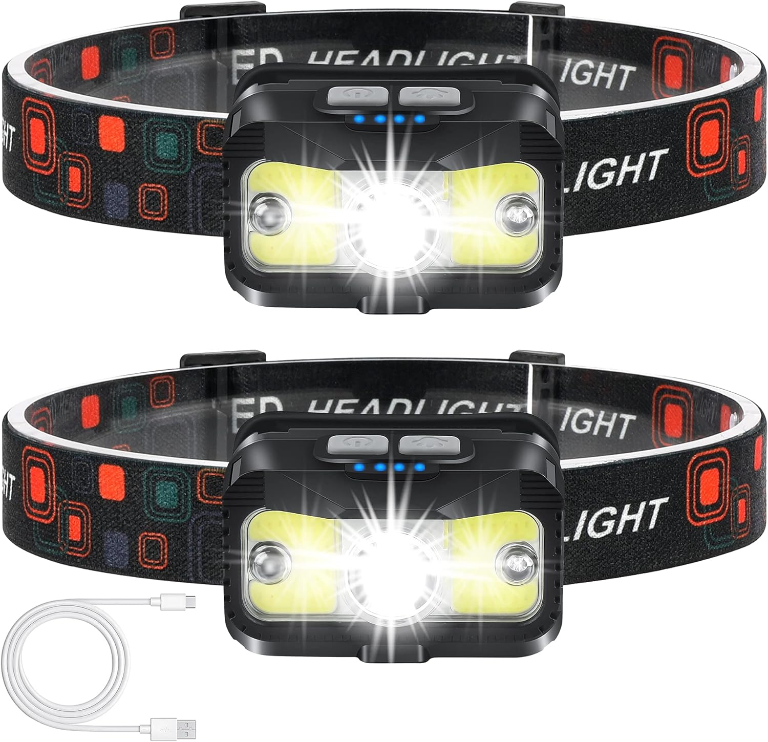 Headlamp Rechargeable, ALIPRET 1100 Lumen Super Bright Motion Sensor Head Lamp flashlight, 2-PACK Waterproof LED Headlight with White Red Light, 8 Modes Head Lights for Camping Cycling Running Fishing