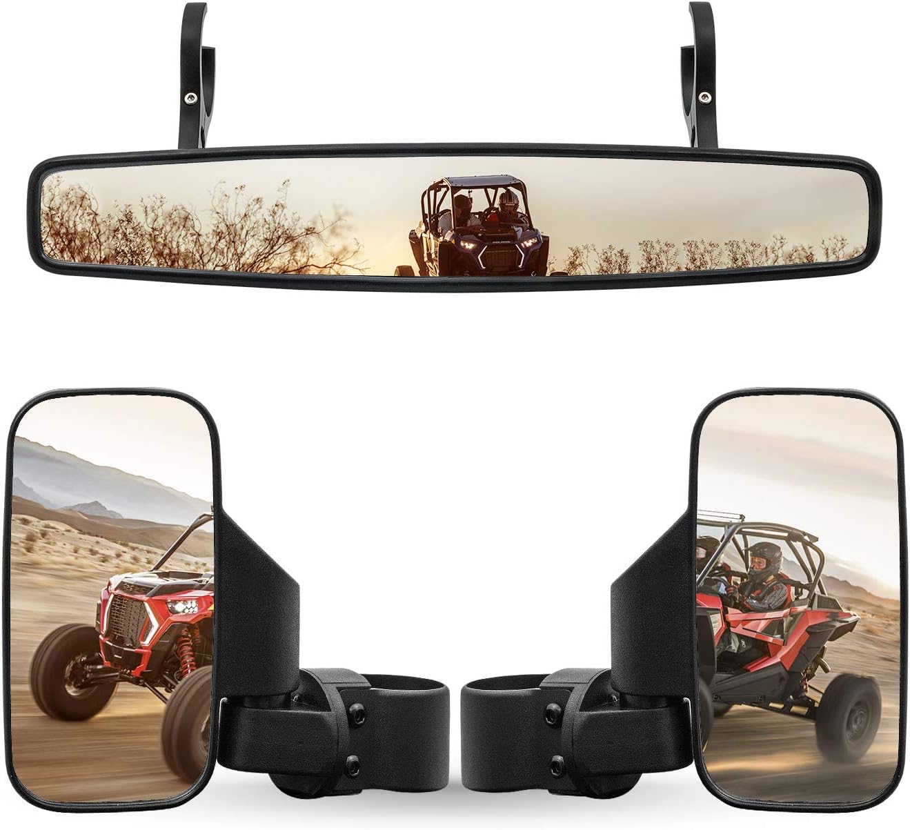 RANSOTO UTV Offroad Side Rear View Mirror And Center View Mirror With 1.75 to 2 Roll Bar Cage Mount Compatible With Polaris RZR Honda Pioneer Yamaha Rhino Can-Am Maverick Commander Kawasaki Teryx