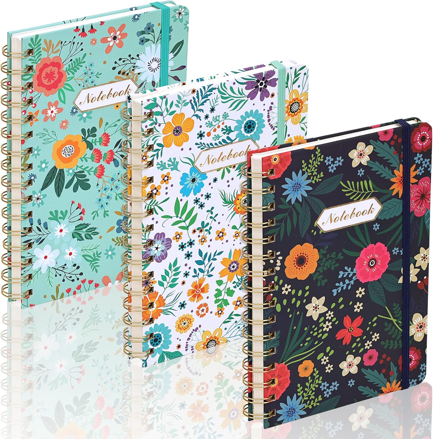 EOOUT 3 Pack Spiral Notebook, Journal for Women, Hardcover Spiral Journal, 5.5 x 8.3 Inches, 160 Pages, Cute Blooming Floral, Back Pocket, 100gsm Paper, for Gifts, Work, Office and School Supplies