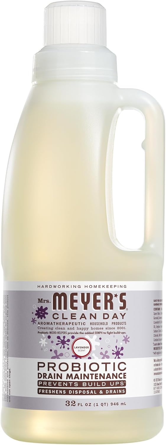 MRS. MEYER'S CLEAN DAY Probiotic Drain Maintenance Liquid, Lavender, Freshens Disposals and Drains, 32 Fl Oz