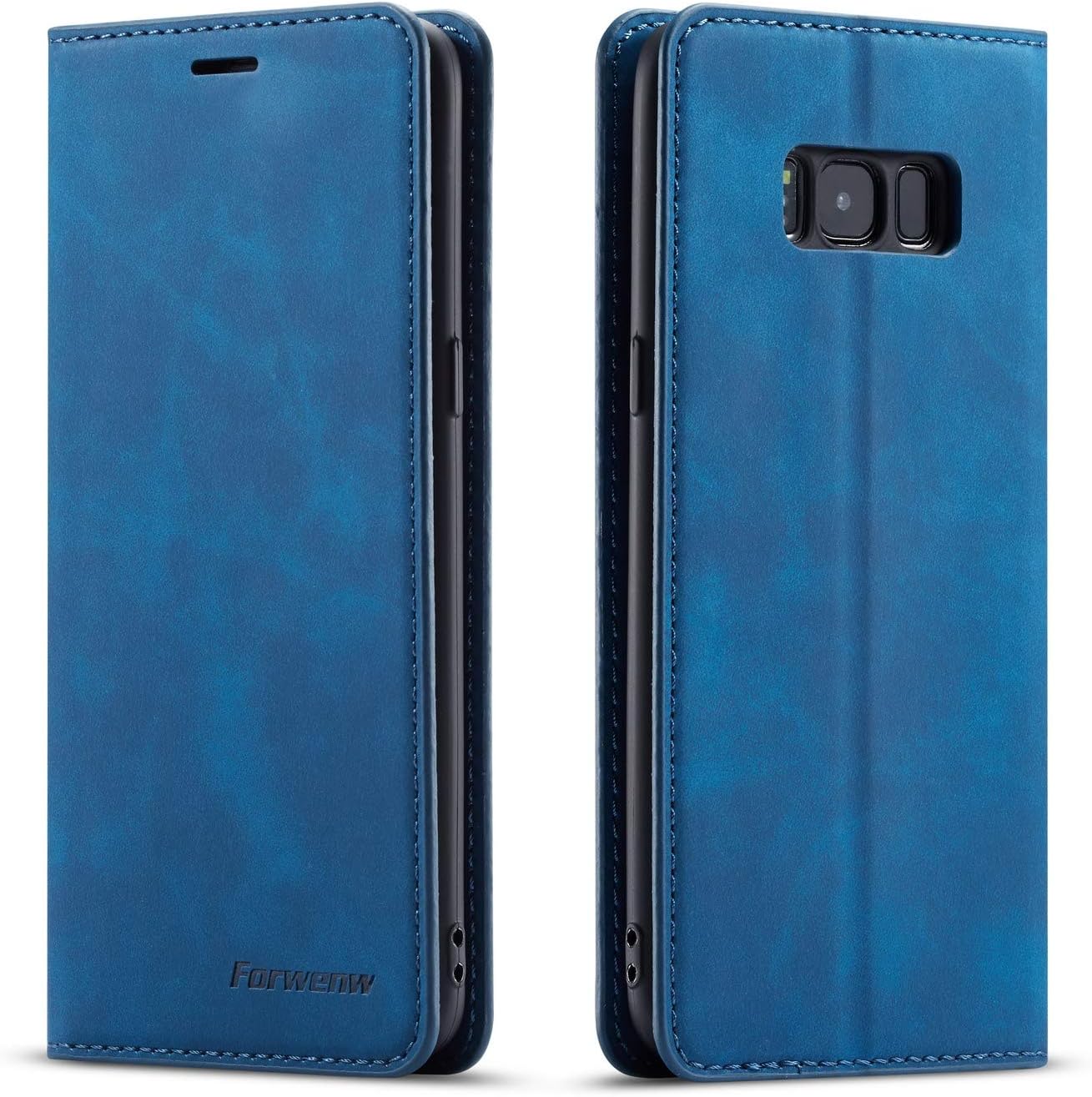 EYZUTAK Premium PU Leather Flip Folio Case for Samsung Galaxy S8, Protective Case with Kickstand Card Slot Magnetic Closure Shockproof Wallet Cover for Samsung Galaxy S8 - Blue