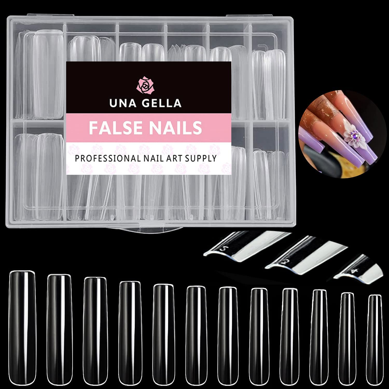 UNA GELLA Full Cover Nail Tips Square Gel Nails 120 PCS No C Curve XXL Extra Long Straight Curved Fake Tapered For Acrylic Salon Home DIY with Box