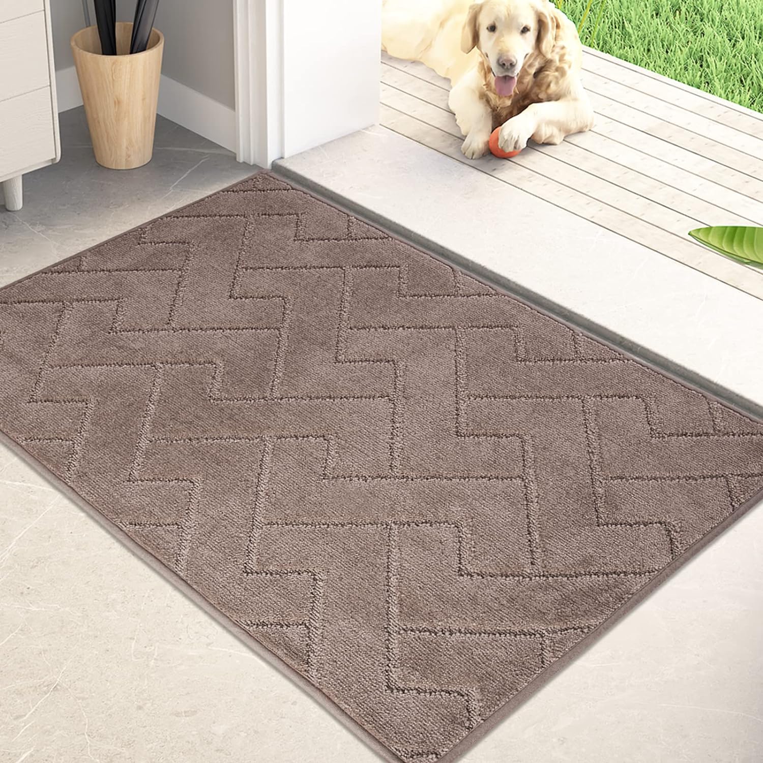 PURRUGS Dirt Trapper Door Mat 24" x 35.5", Non-Slip Machine Washable Entry Rug, Shoe Scraper, Dog Door Mat, Super Absorbent Welcome Mat for Front & Back Door, Muddy Wet Shoes & Paws, Grayish Brown